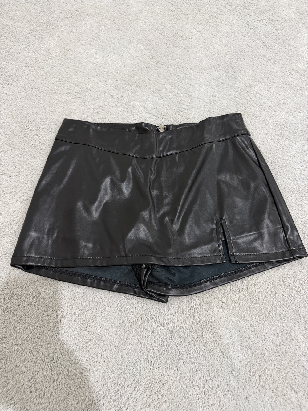 Miss Lola Black Faux Leather Skort with Front Slit